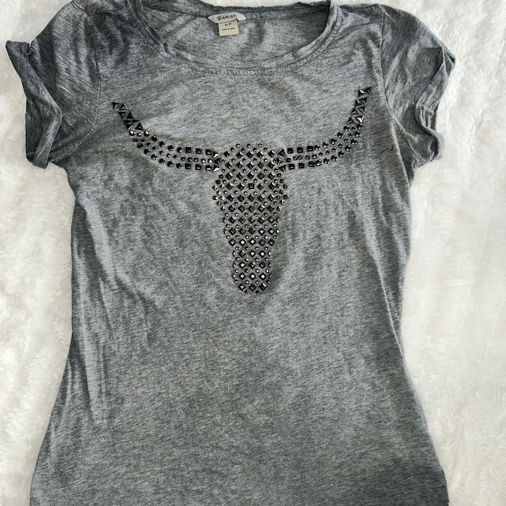 Ariat Gray Bullhead Studded Tee